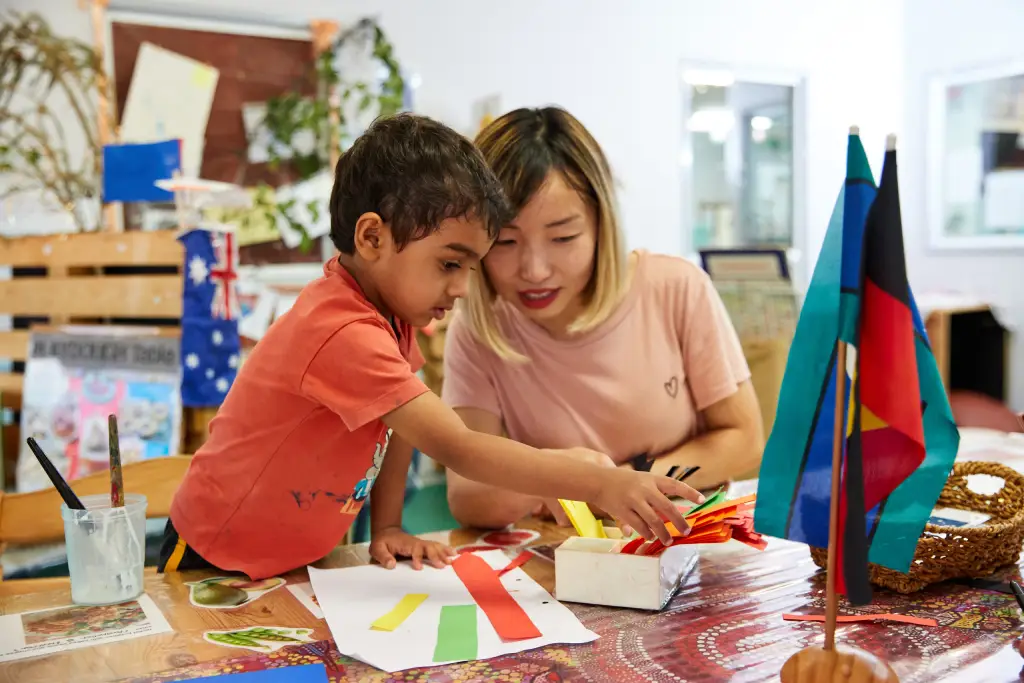 woman and child doing art